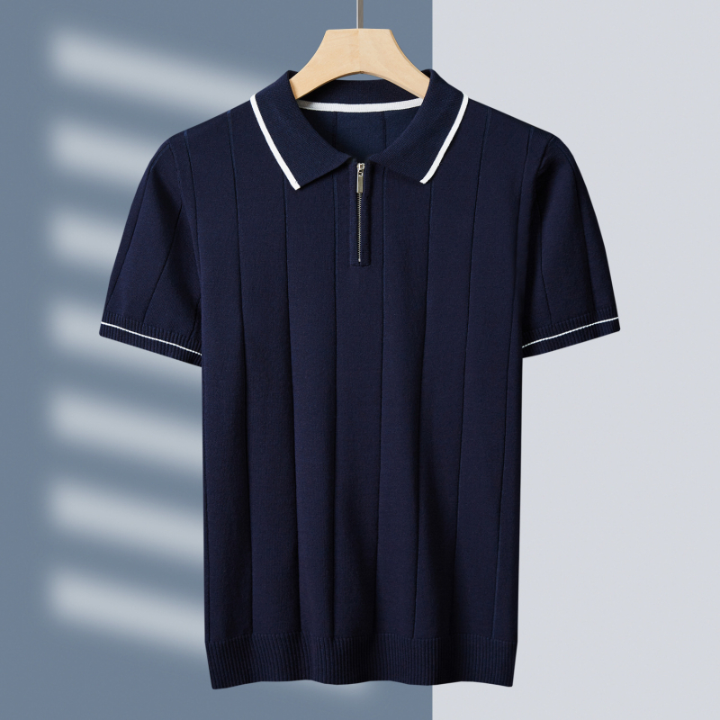 Pletena polo majica, uski kroj, okrugli ovratnik, jacquard pletena, mercerizirani pamuk s 66,3% viskoze