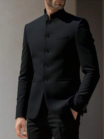 Pánsky Zhongshan odev – štíhla mládežnícka línia, čínske stojaci golier, látka 80% polyester, čínsky Tang štýl pre predstavenie alebo svadbu