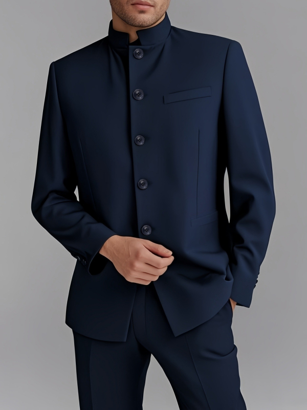 Pánsky Zhongshan odev – štíhla mládežnícka línia, čínske stojaci golier, látka 80% polyester, čínsky Tang štýl pre predstavenie alebo svadbu