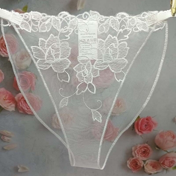 Dámske sieťové G-string s vyšívanou čipkou, polyester 95-100%