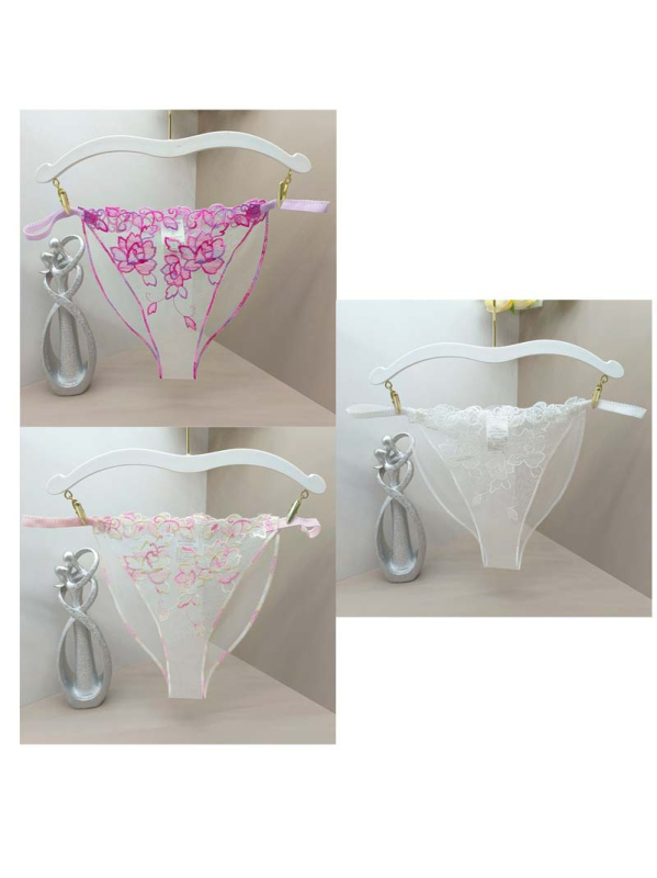 Dámske sieťové G-string s vyšívanou čipkou, polyester 95-100%