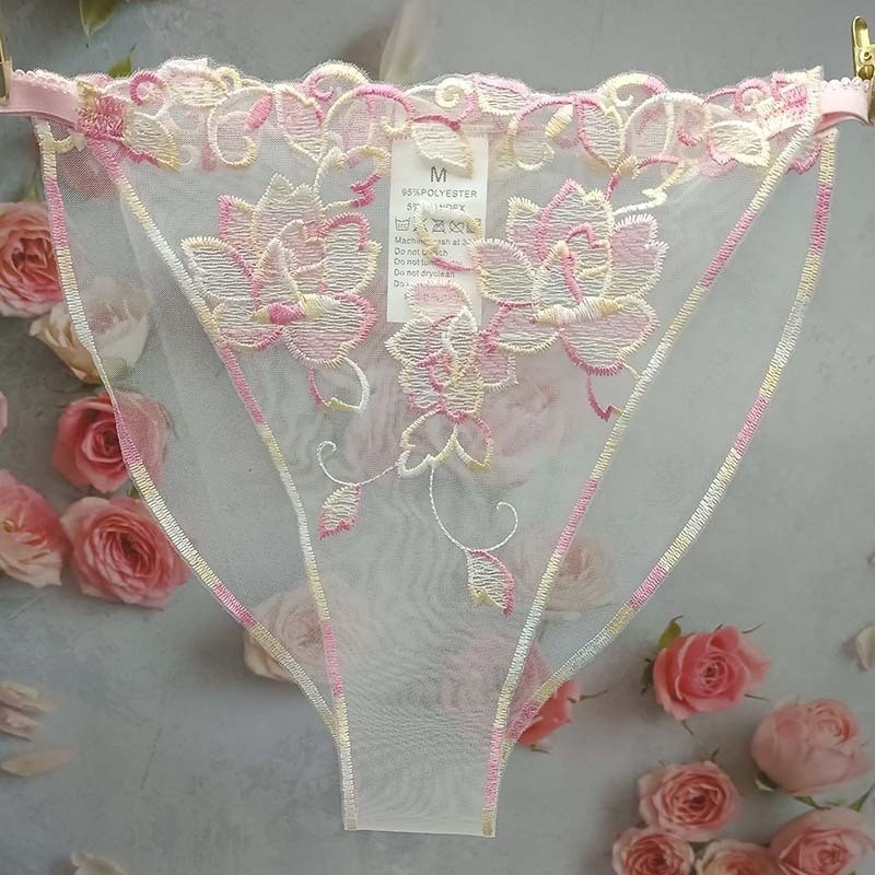 Dámske sieťové G-string s vyšívanou čipkou, polyester 95-100%
