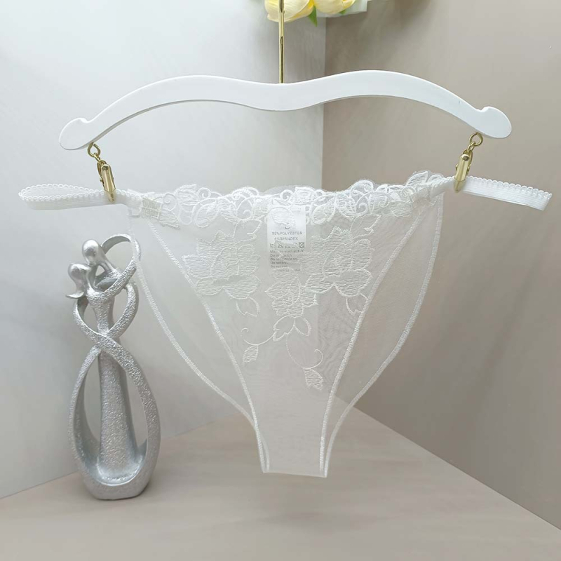 Dámske sieťové G-string s vyšívanou čipkou, polyester 95-100%