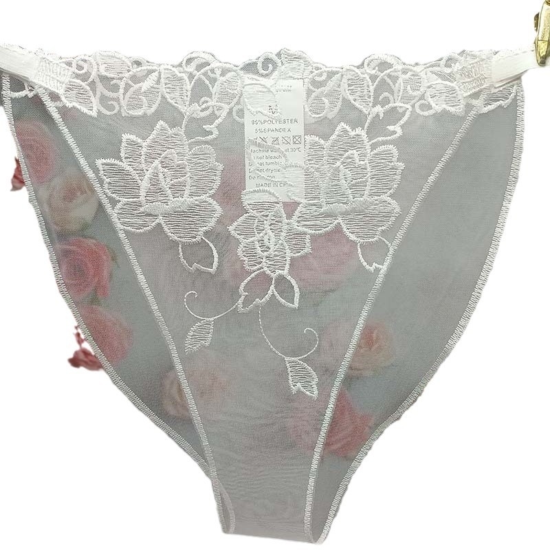 Dámske sieťové G-string s vyšívanou čipkou, polyester 95-100%