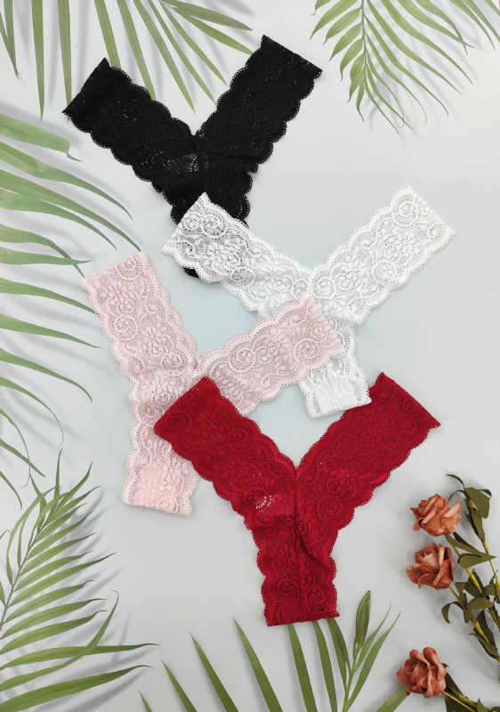 Dámske tangá s čipkou – nízky pás, priedušný polyamid, pletená podšívka