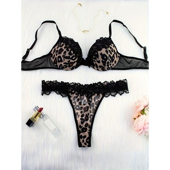 Set donjeg rublja od čipke i najlona, Push-Up, pamuk podstava, košarice s oblikom zečjih ušiju