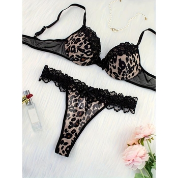 Set donjeg rublja od čipke i najlona, Push-Up, pamuk podstava, košarice s oblikom zečjih ušiju