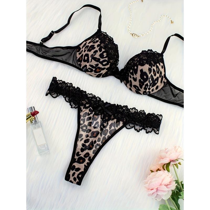 Set donjeg rublja od čipke i najlona, Push-Up, pamuk podstava, košarice s oblikom zečjih ušiju