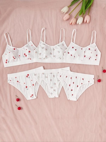 Set grudnjaka i gaćica s all-over uzorkom trešnje, čipka, Push-Up, sa žicom