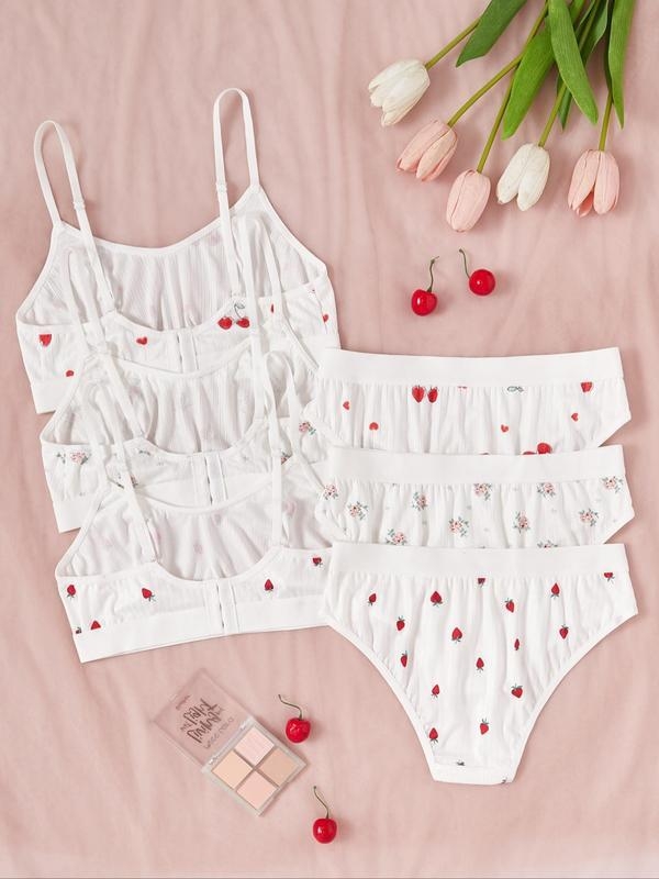 Set grudnjaka i gaćica s all-over uzorkom trešnje, čipka, Push-Up, sa žicom