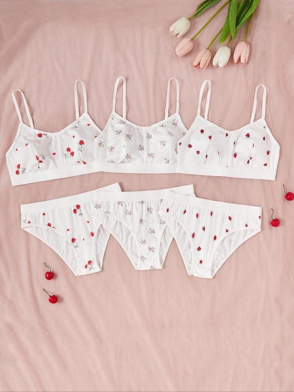 Set grudnjaka i gaćica s all-over uzorkom trešnje, čipka, Push-Up, sa žicom