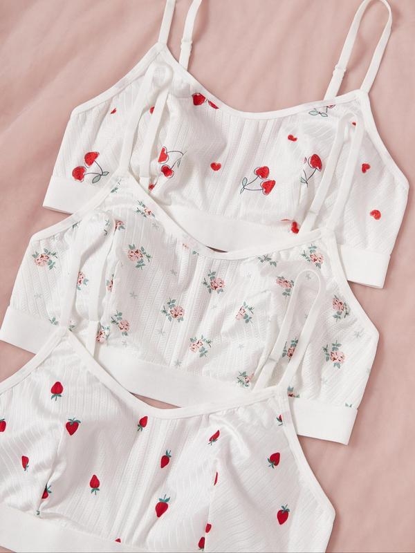 Set grudnjaka i gaćica s all-over uzorkom trešnje, čipka, Push-Up, sa žicom