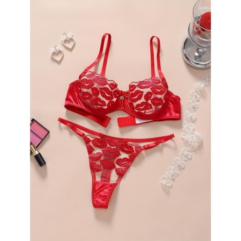 Set grudnjaka od čipke i najlona, pamukom podstavljeno, Push-Up, košarice s kunićim ušima