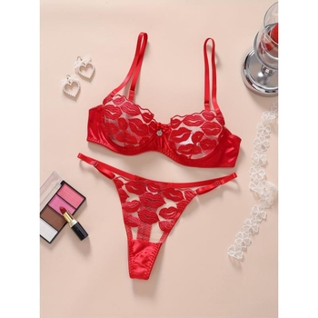 Set grudnjaka od čipke i najlona, pamukom podstavljeno, Push-Up, košarice s kunićim ušima