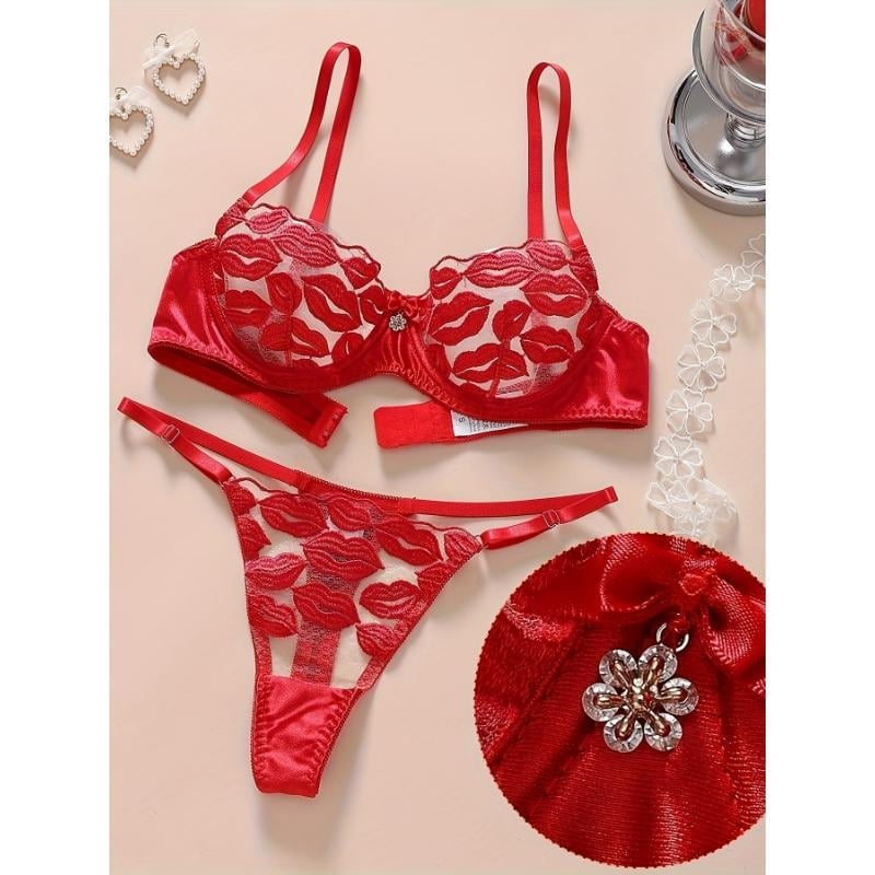 Set grudnjaka od čipke i najlona, pamukom podstavljeno, Push-Up, košarice s kunićim ušima