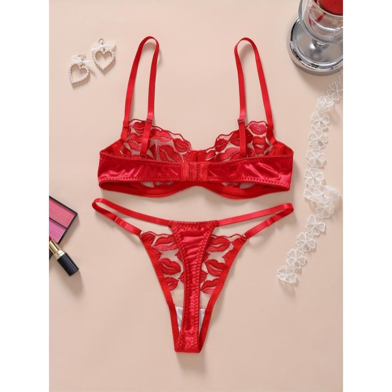 Set grudnjaka od čipke i najlona, pamukom podstavljeno, Push-Up, košarice s kunićim ušima