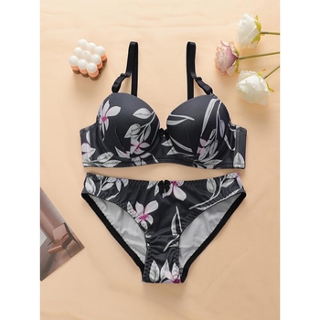 Set čipkanog donjeg rublja s cvjetnim uzorkom, košarice s ušima zeca, pamučna podstava, skupljanje