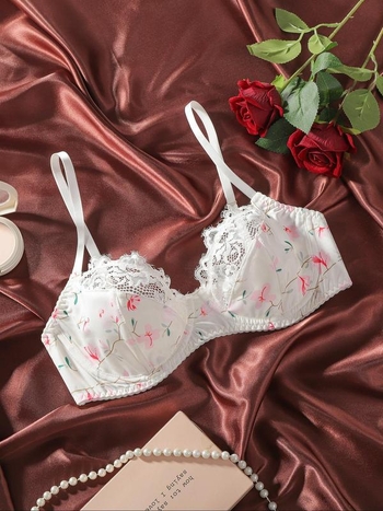 Set grudnjaka i gaćica s cvjetnim uzorkom čipke, s potporom žicom, bez oblikovanih košarica