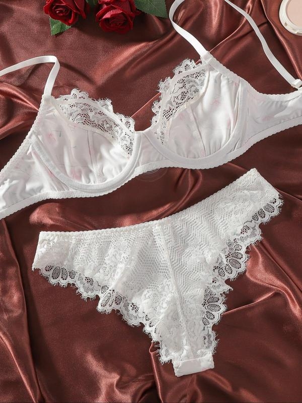 Set grudnjaka i gaćica s cvjetnim uzorkom čipke, s potporom žicom, bez oblikovanih košarica