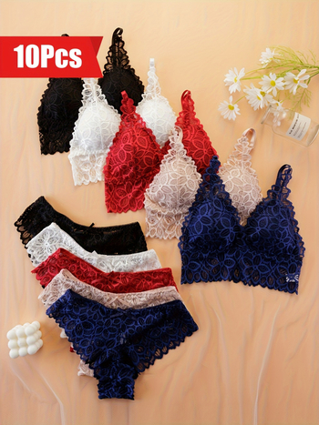 Bezdrôtový set podprseniek pre ženy – 5 kusov, PVC látka, odnímateľné ramienka, strih A-línia