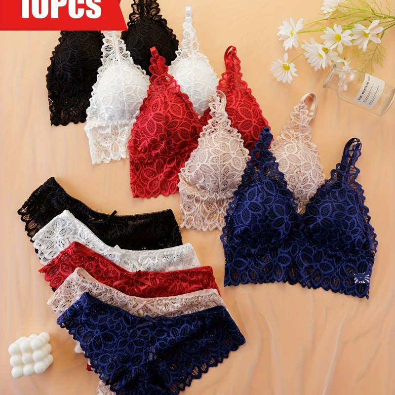 Bezdrôtový set podprseniek pre ženy – 5 kusov, PVC látka, odnímateľné ramienka, strih A-línia