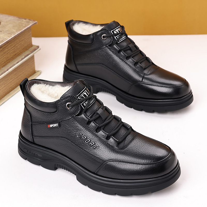 Muške kožne zimske čizme, visoke, s debelim potplatom, fleece podstavom, protuklizna gumena potplata