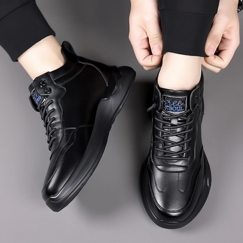 Pánske vysoké casual tenisky – koža vrch, PU podrážka, protišmyková podrážka, šnúrky, jeseň 2024