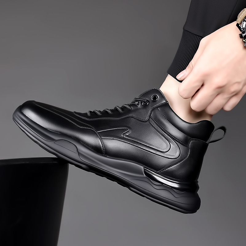 Pánske vysoké casual tenisky – koža vrch, PU podrážka, protišmyková podrážka, šnúrky, jeseň 2024