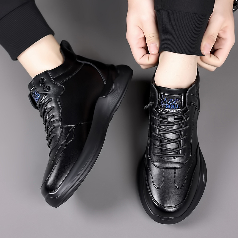 Pánske vysoké casual tenisky – koža vrch, PU podrážka, protišmyková podrážka, šnúrky, jeseň 2024