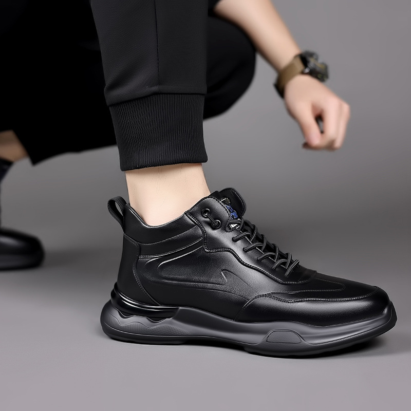 Pánske vysoké casual tenisky – koža vrch, PU podrážka, protišmyková podrážka, šnúrky, jeseň 2024