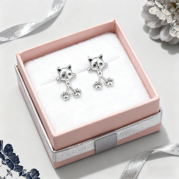 Retro náušnice s mačkou labkou - zadné zavesenie, meď, elektroplátovanie, štýl Zviera/Zodiak JK, svieže a sladké