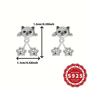 Retro náušnice s mačkou labkou - zadné zavesenie, meď, elektroplátovanie, štýl Zviera/Zodiak JK, svieže a sladké