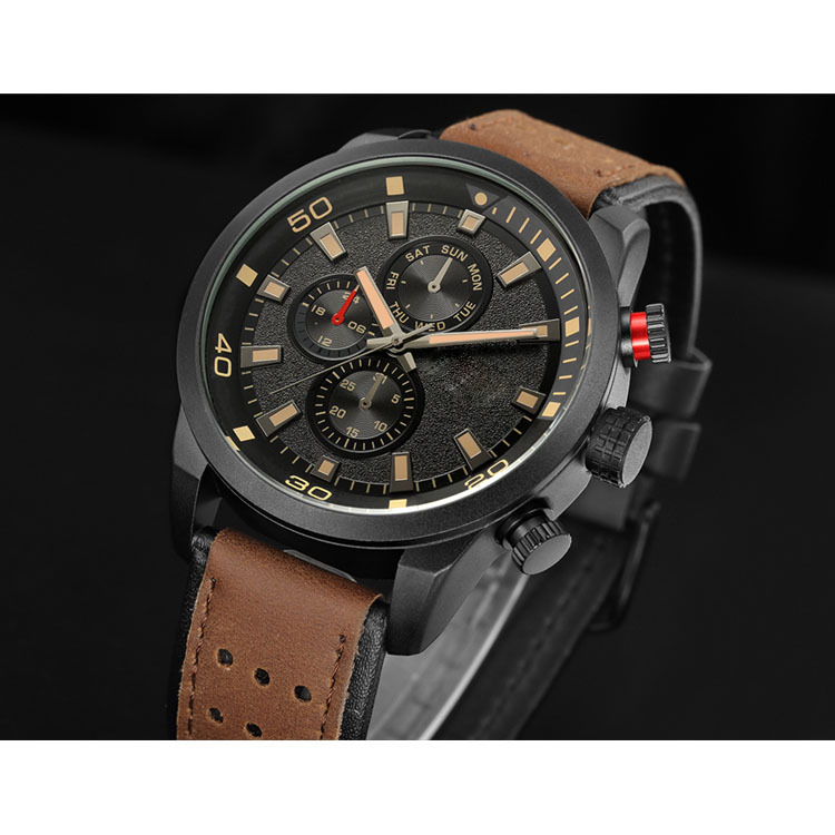 Pánske kvarcové hodinky v štýle Dietrich, pohon MIYOTA, 30m vodotesnosť, puzdro z nerezovej ocele, kožený remienok, 24-hodinová indikácia