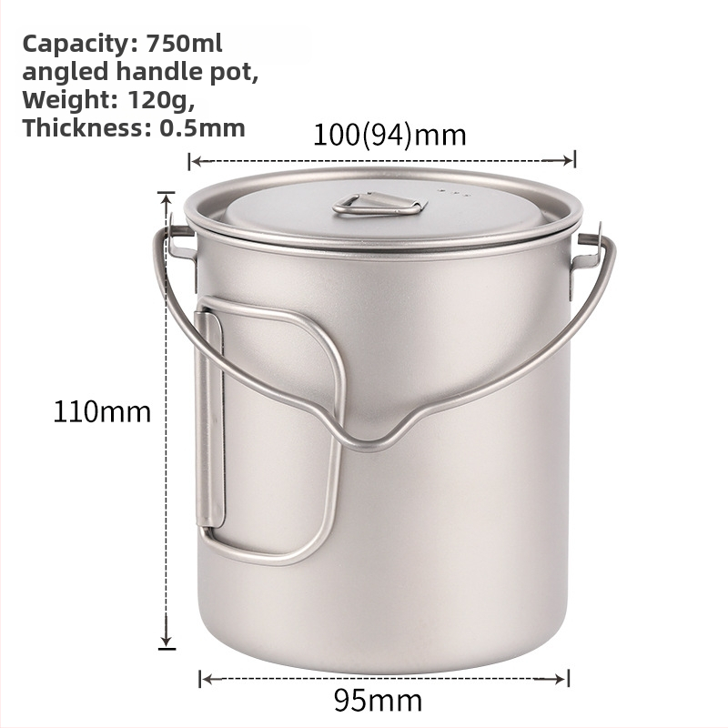 Externá šálka z čistého titánu s skladacím uchom, jednovrstvá dóza na obed s uzáverom 750 ml, valcovitý tvar, vysokoteplotná odolnosť, 120 g