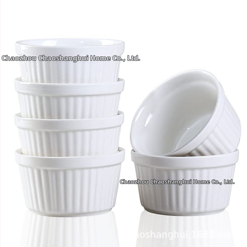 Porcelánová miska na parené vajcia, guľatá, mikrovlnná rúra kompatibilná, glazúrovaná plocha, na pečenie dezertov