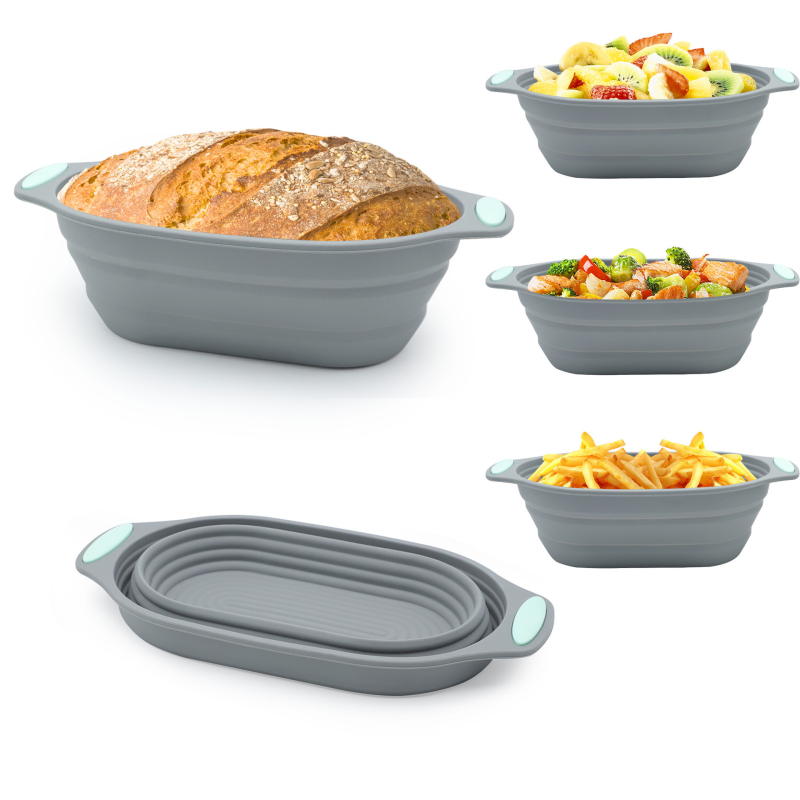 Silikonska ovalna sklopiva posuda za fermentaciju tijesta i pečenje