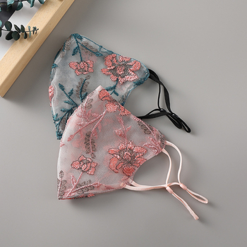Oufeng mască de față brodată pentru femei - material amestecat, broderie, curele pentru urechi, protecție UV, model floral