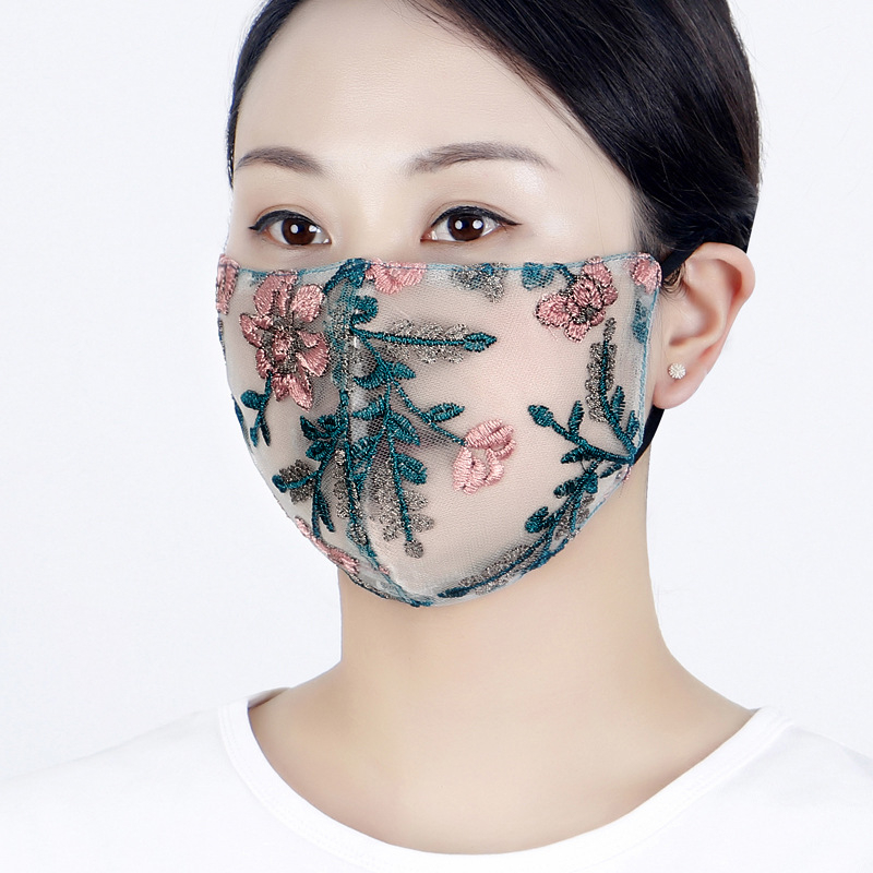 Oufeng mască de față brodată pentru femei - material amestecat, broderie, curele pentru urechi, protecție UV, model floral