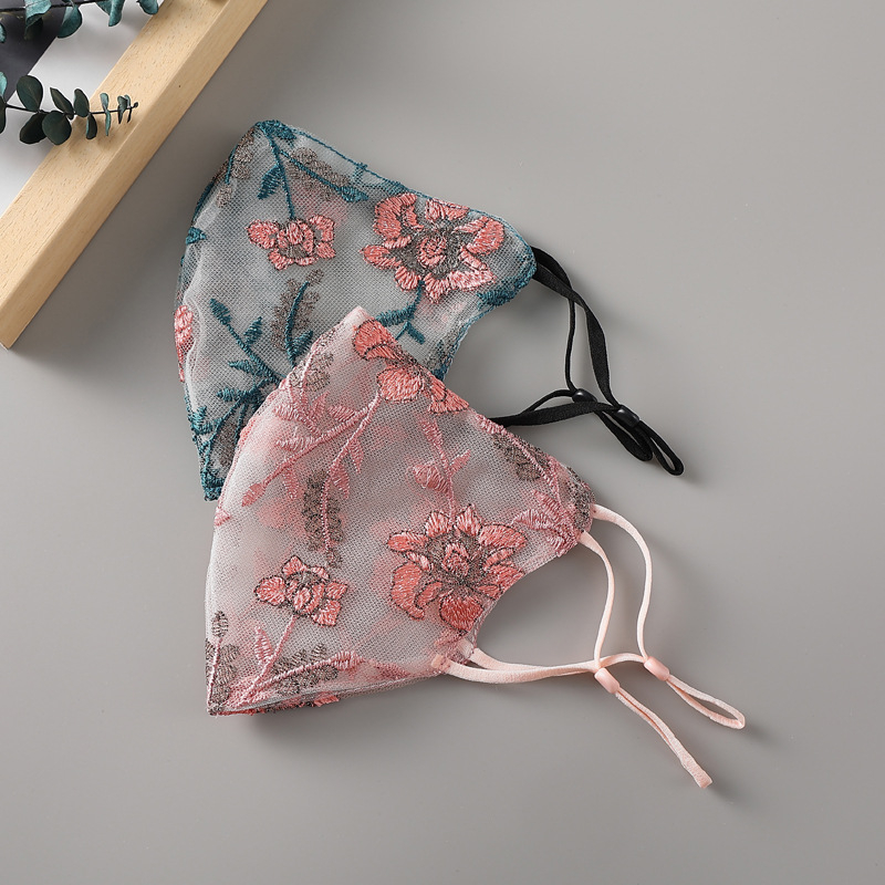 Oufeng mască de față brodată pentru femei - material amestecat, broderie, curele pentru urechi, protecție UV, model floral