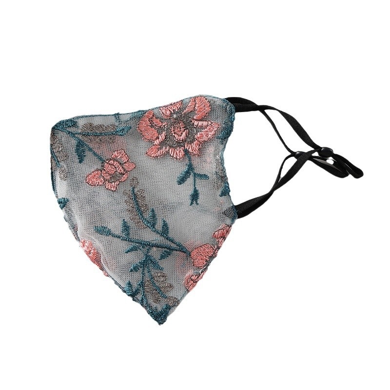 Oufeng mască de față brodată pentru femei - material amestecat, broderie, curele pentru urechi, protecție UV, model floral
