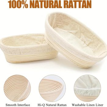 Ručne vyrobený set na pečenie s ratanovým košíkom na kvásanie cesta