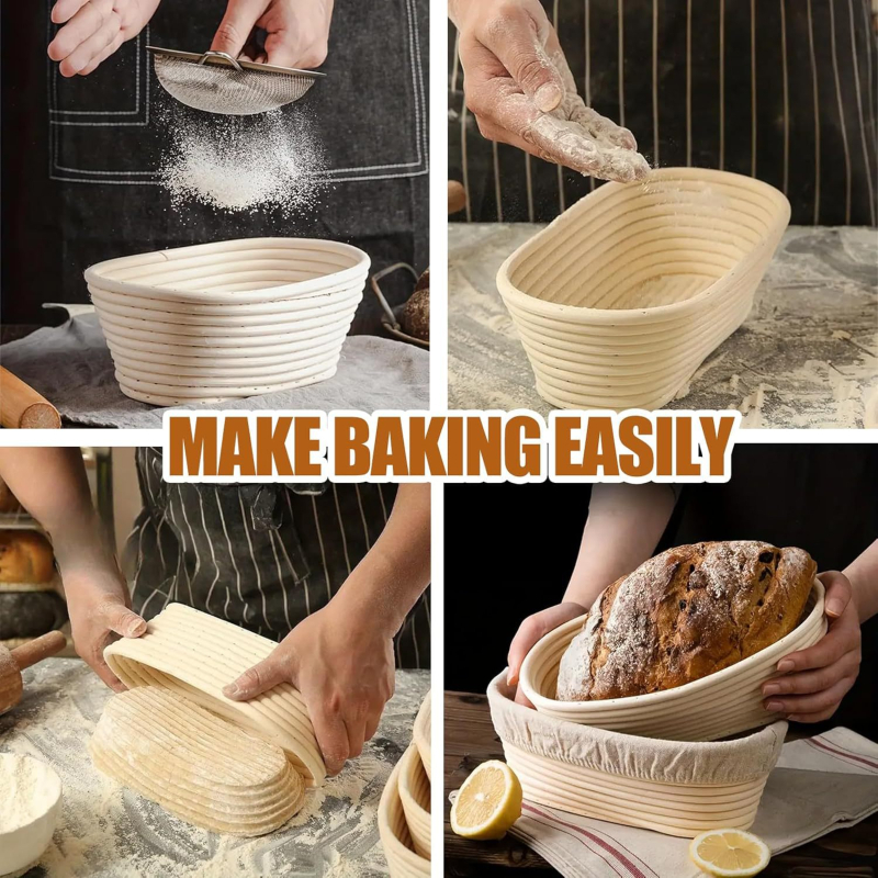 Ručne vyrobený set na pečenie s ratanovým košíkom na kvásanie cesta