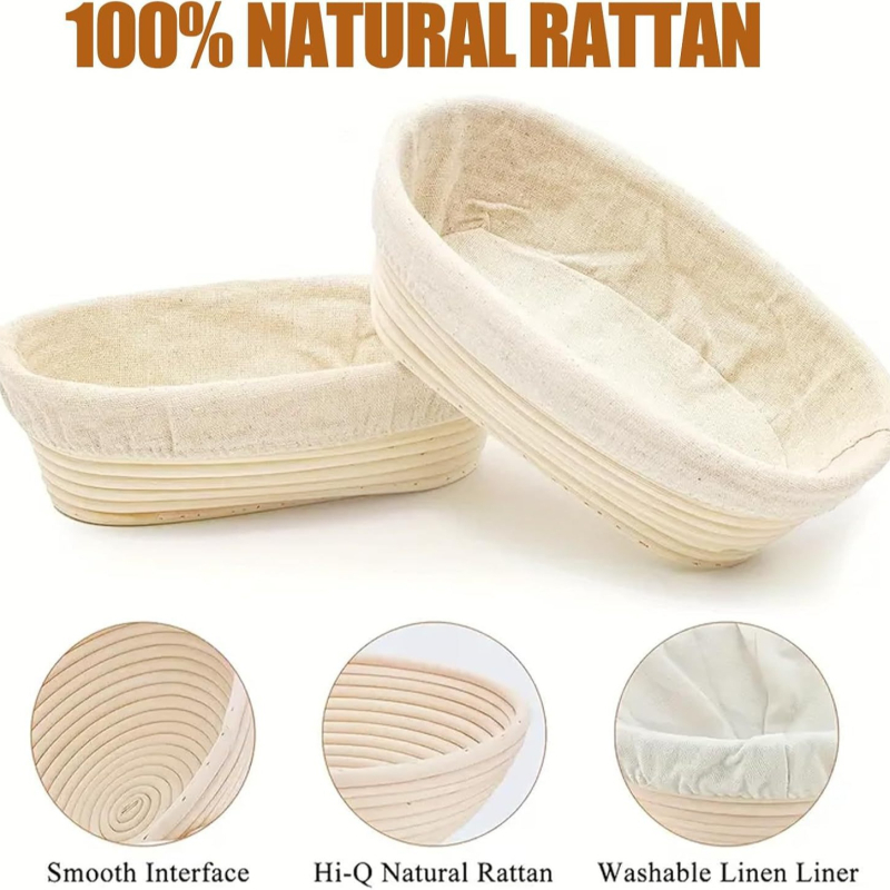 Ručne vyrobený set na pečenie s ratanovým košíkom na kvásanie cesta