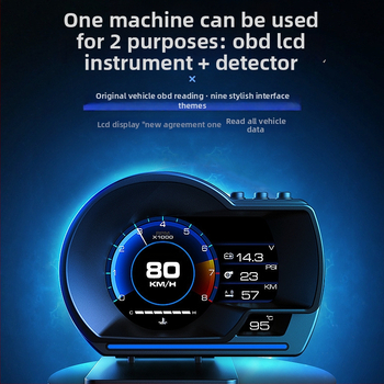 A501 HUD pre auto s OBD, viacfunkčný LCD prístroj, zobrazenie rýchlosti a teploty