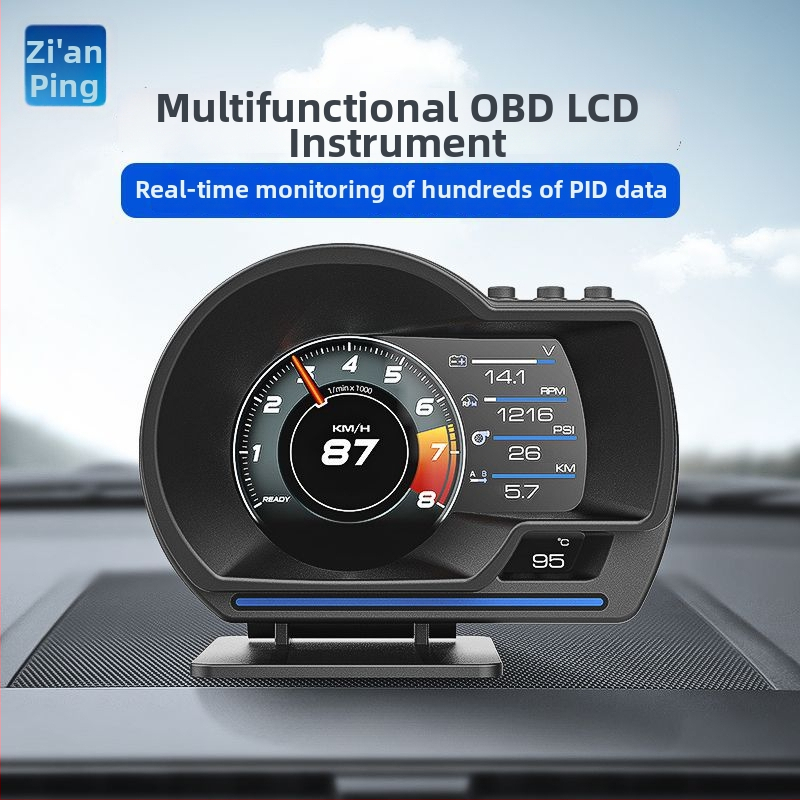 A501 HUD pre auto s OBD, viacfunkčný LCD prístroj, zobrazenie rýchlosti a teploty