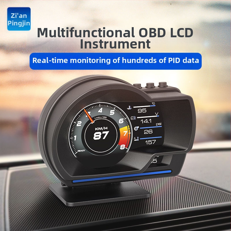 A501 HUD pre auto s OBD, viacfunkčný LCD prístroj, zobrazenie rýchlosti a teploty