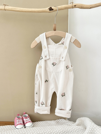 Laste Corduroy püksid lillede õmblusega, 100% polüester, keskmine talje, nööpidega avamine, kevad-sügisperiood