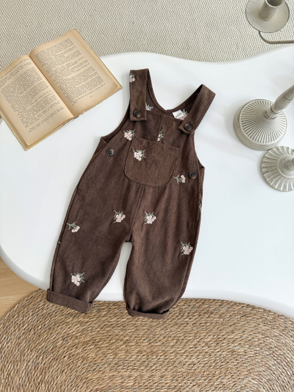 Laste Corduroy püksid lillede õmblusega, 100% polüester, keskmine talje, nööpidega avamine, kevad-sügisperiood