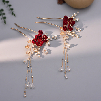 Clamă de păr din aliaj, stil etnic, cu franjuri și decor floral, lucrată manual, accesorii de nuntă | Primăvara 2024