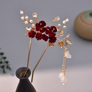 Clamă de păr din aliaj, stil etnic, cu franjuri și decor floral, lucrată manual, accesorii de nuntă | Primăvara 2024